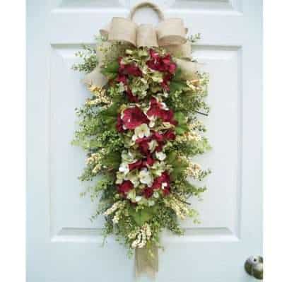 Burgundy Charm | Burgundy, Cream & Green Hydrangea Door Swag
