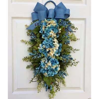 Paradise Blue | Hydrangea Wreath Swag For Front Door