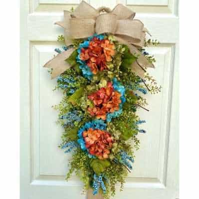Blue Midnight | Blue, Orange & Green Hydrangea Door Swag